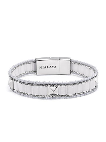 Nialaya Women's Beaded Bracelet White Jade Stud Bracelet White Jade Stud Bracelet